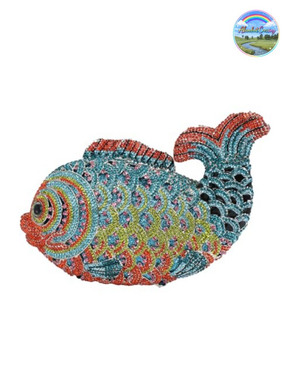 Rhinestone Fish Evening Clutch - Magnetic Closure, Detachable Chain, Sparkling